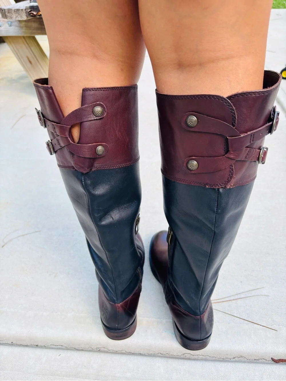 Vince Camuto Women's Two-Tone Leather Boots Riding Tall Black and Brown Size9.5